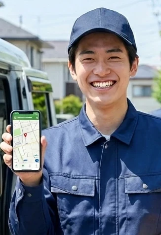 葛西で軽貨物ドライバーとして笑顔で働く20代の若手男女スタッフと配送用の軽バン